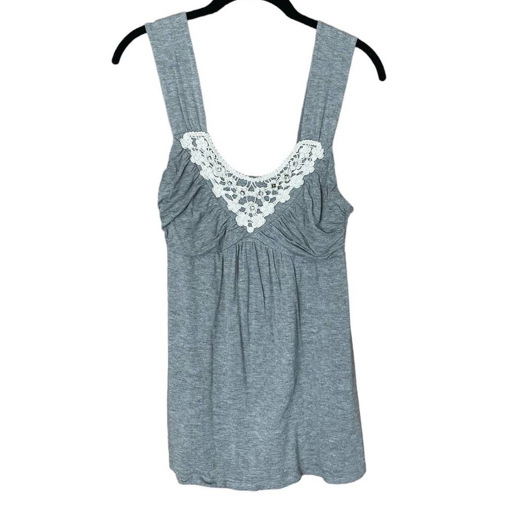Boston Proper Tank Top Embroidered Crochet Rhinestones Gray Size XS Small